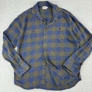 Faherty Brushed Alpine Flannel Mens Size L Navy Olive Buffalo Plaid $148